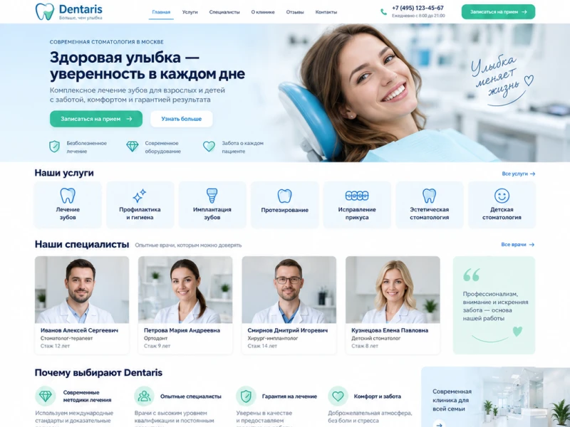 Dentaris — сайт-визитка стоматологии