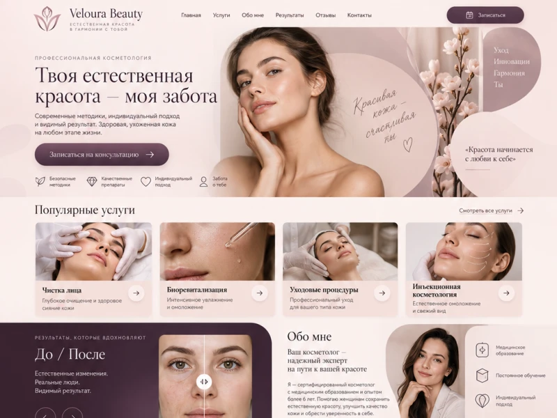Veloura Beauty — сайт-визитка косметолога